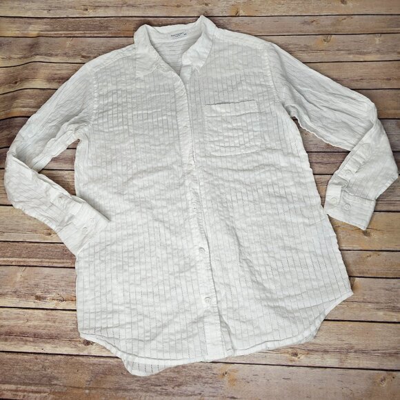 Equipment Femme Essential White Eyelet Stripe Cotton Button Down Texture Shirt M - Picture 1 of 10